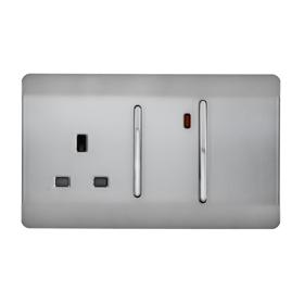 ART-WHS213BS  45A Double Pole Switch With Socket & Neon Brushed Steel
